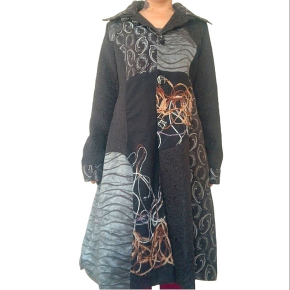 Vintage Papillon Overcoat Jacket Black Gray Orange Size Small Medium - Picture 4 of 7